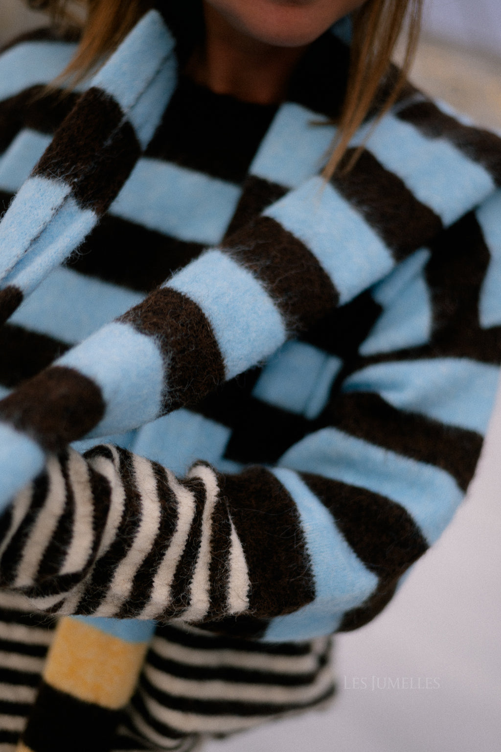 Pull rayé Juliette couleur chocolat chaud/bleu clair