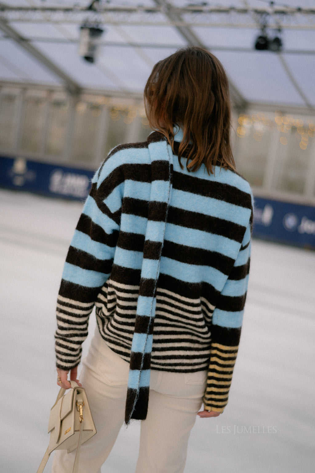 Pull rayé Juliette couleur chocolat chaud/bleu clair