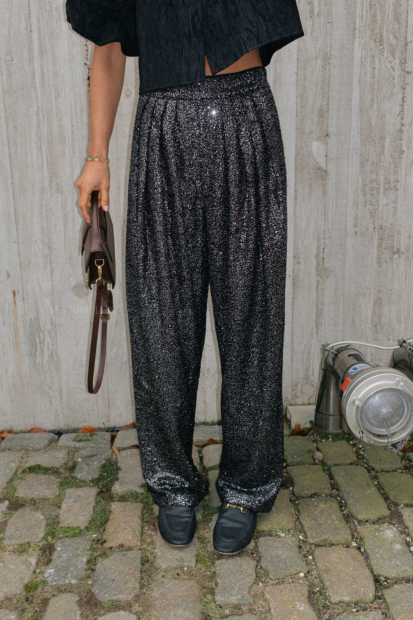 Sequins Lamé pants black metallic