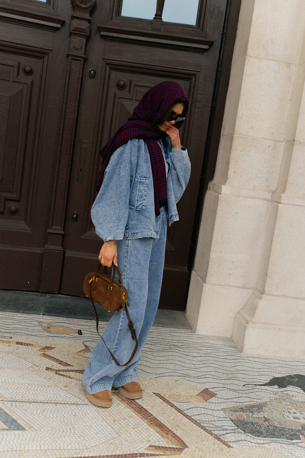 Florence gestreepte sjaal marineblauw/bordeauxrood