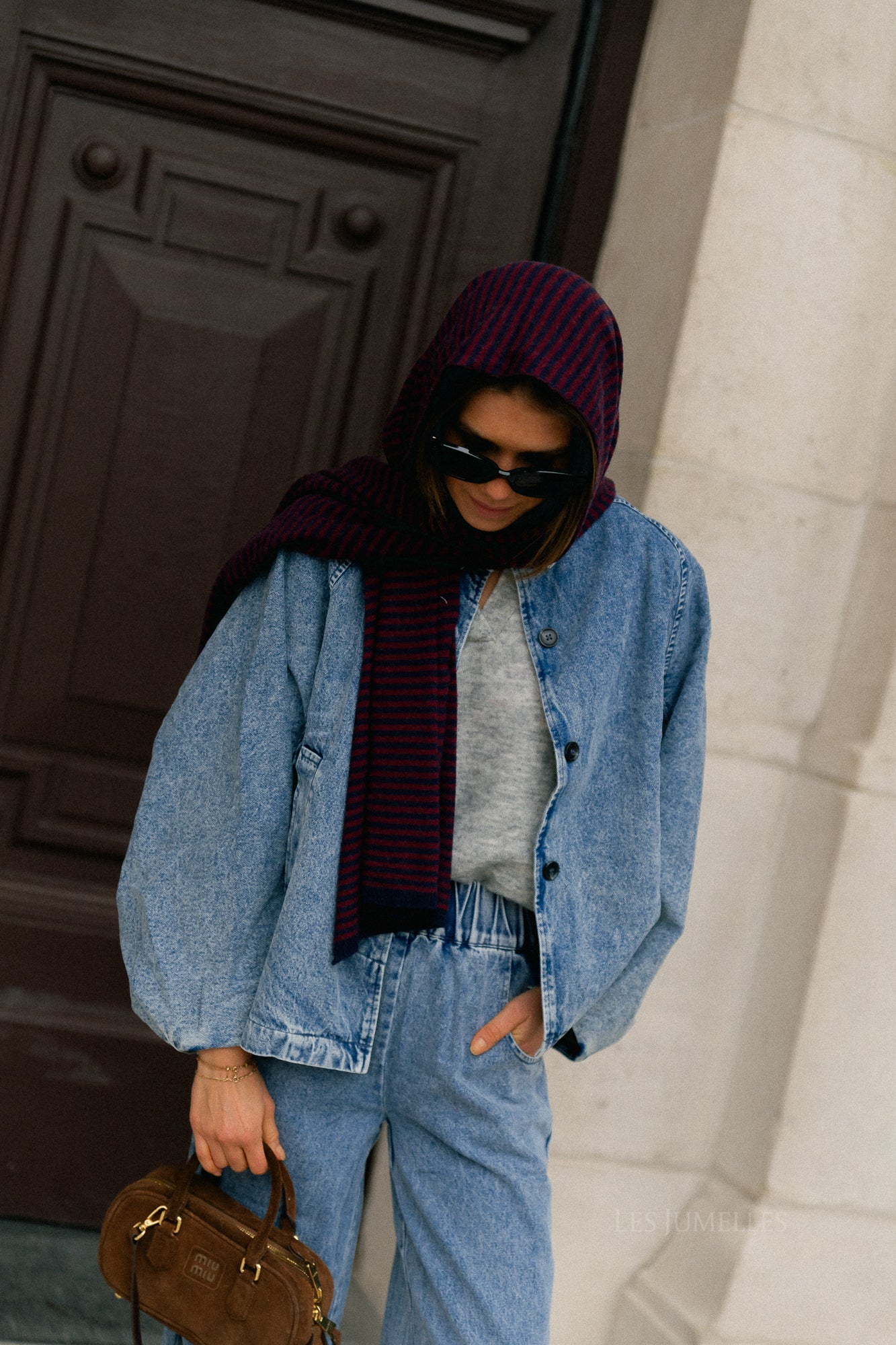 Florence gestreepte sjaal marineblauw/bordeauxrood