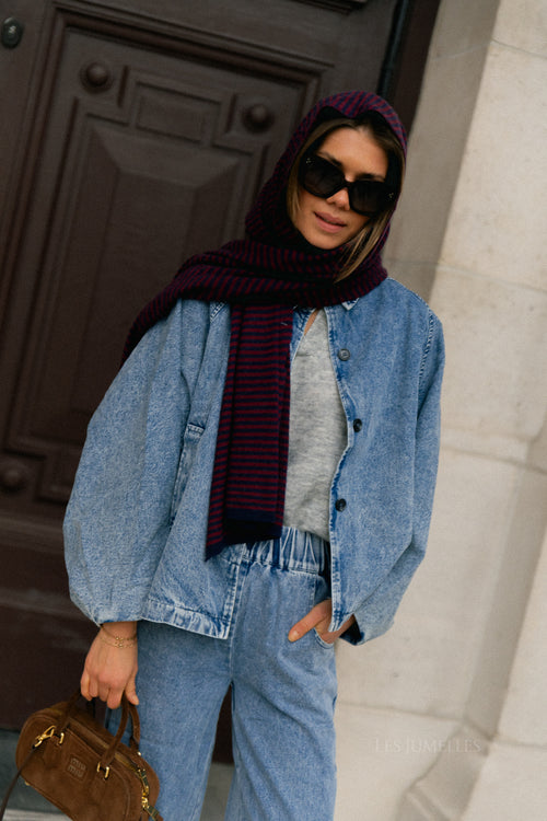 Écharpe rayée Florence bleu marine/bordeaux