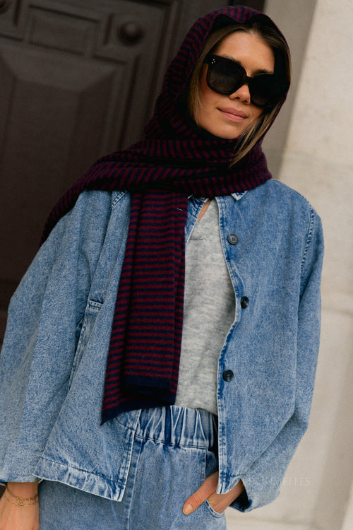 Florence gestreepte sjaal marineblauw/bordeauxrood