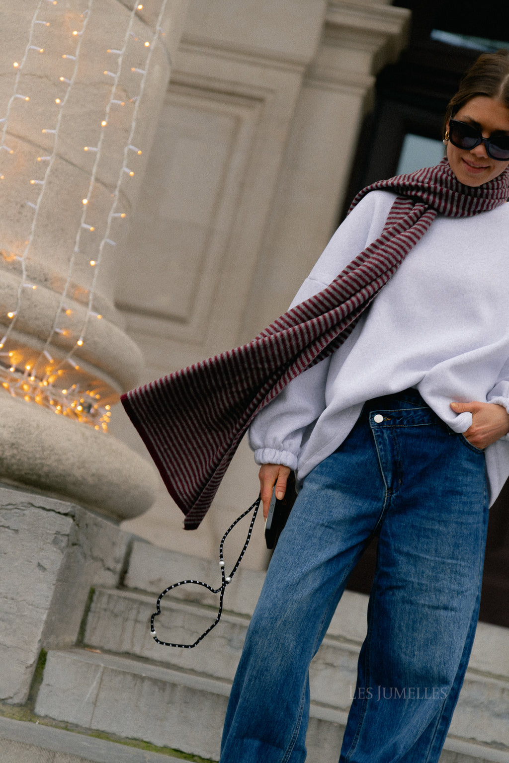 Écharpe rayée Florence gris/bordeaux