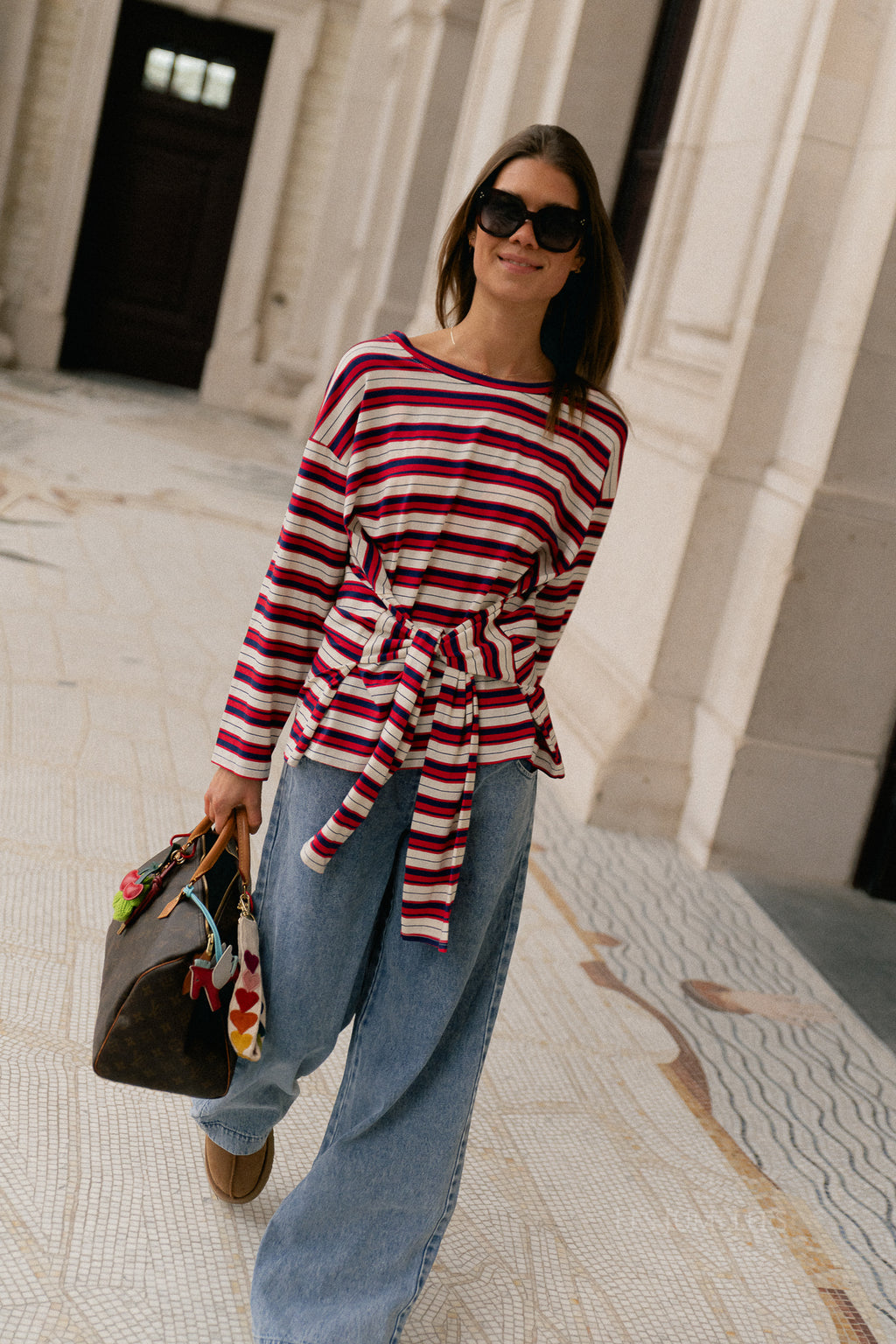 Maëlle gestreept t-shirt met strik navy/rood