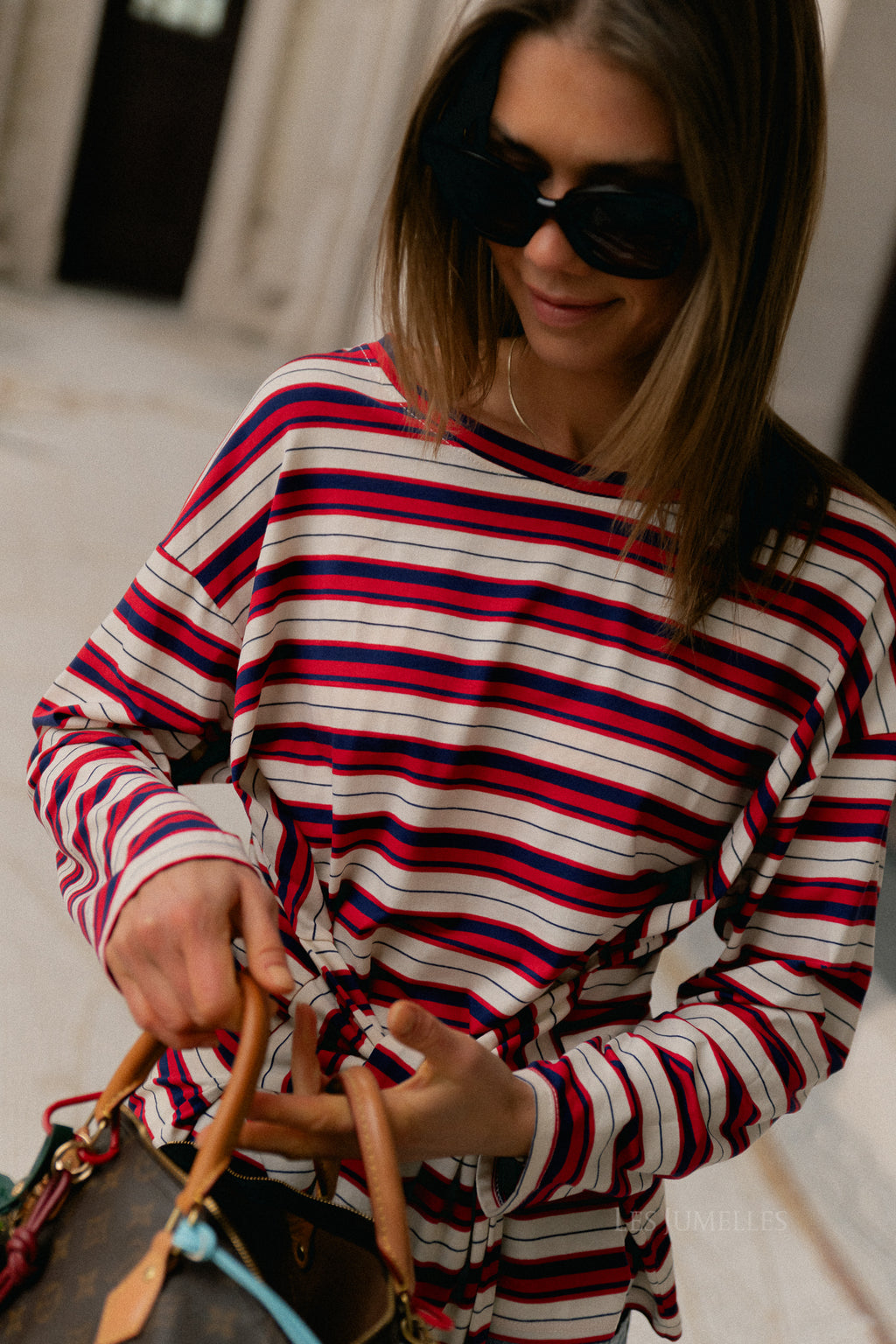 Maëlle gestreept t-shirt met strik navy/rood