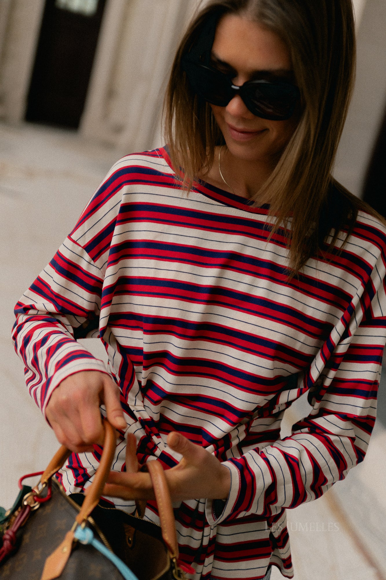 Maëlle gestreept t-shirt met strik navy/rood