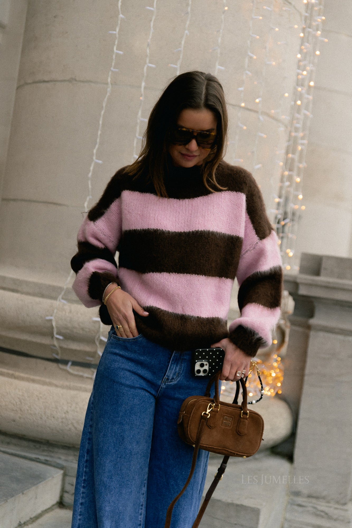 Ruby gestreepte trui hot chocolate/babyroze