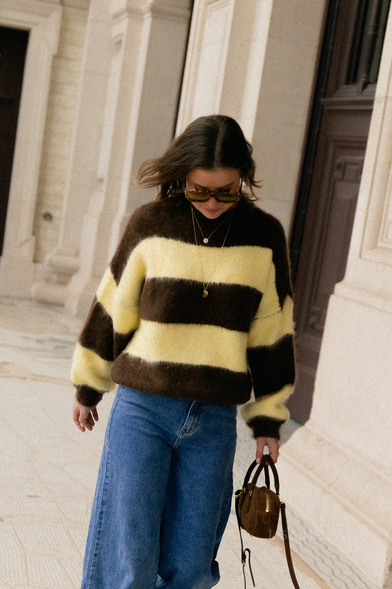 Pull à rayures Ruby chocolat chaud/jaune beurre