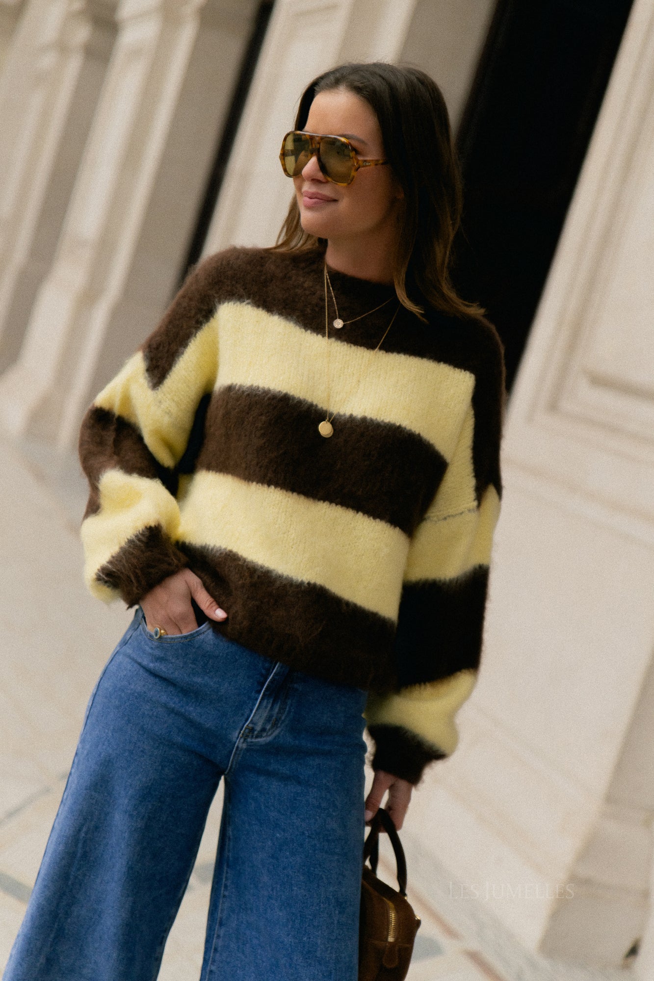 Pull à rayures Ruby chocolat chaud/jaune beurre