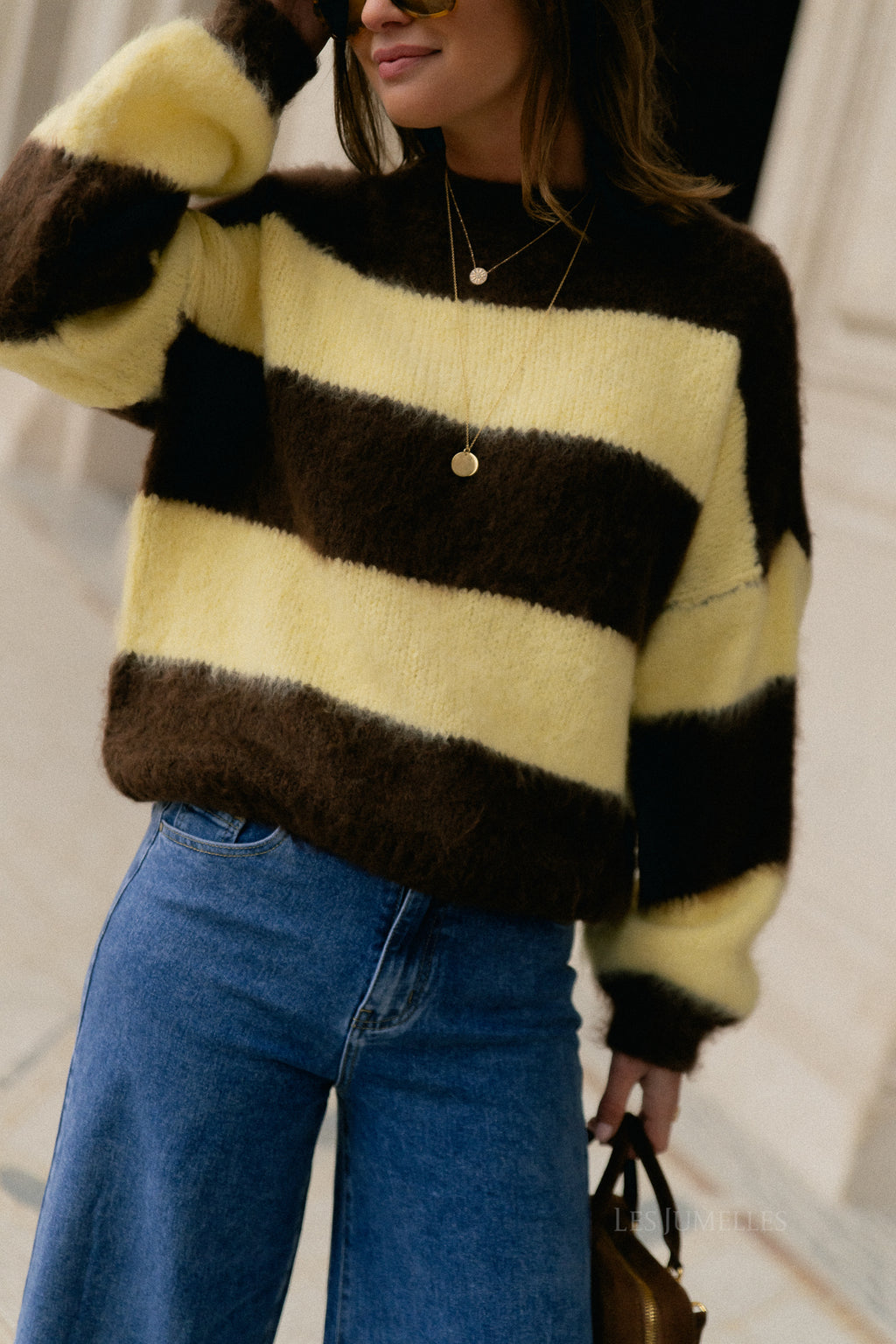 Pull à rayures Ruby chocolat chaud/jaune beurre