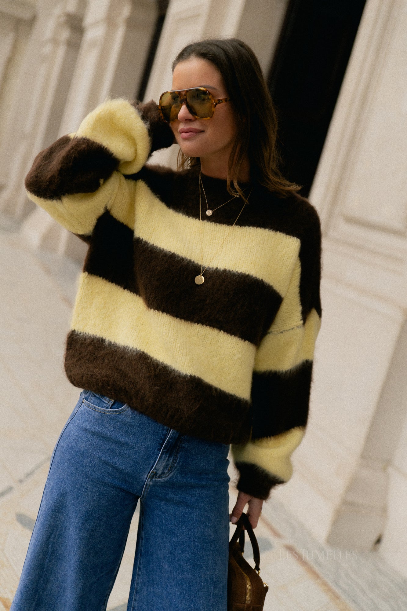 Pull à rayures Ruby chocolat chaud/jaune beurre