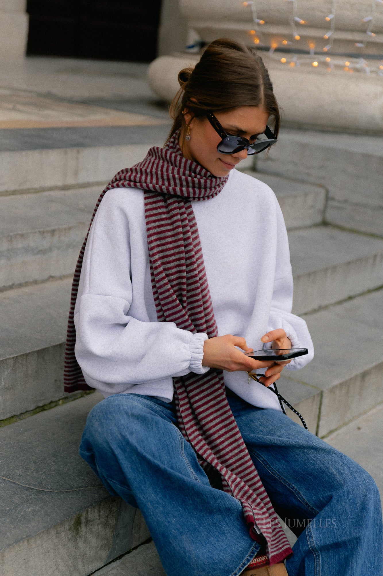 Écharpe rayée Florence gris/bordeaux