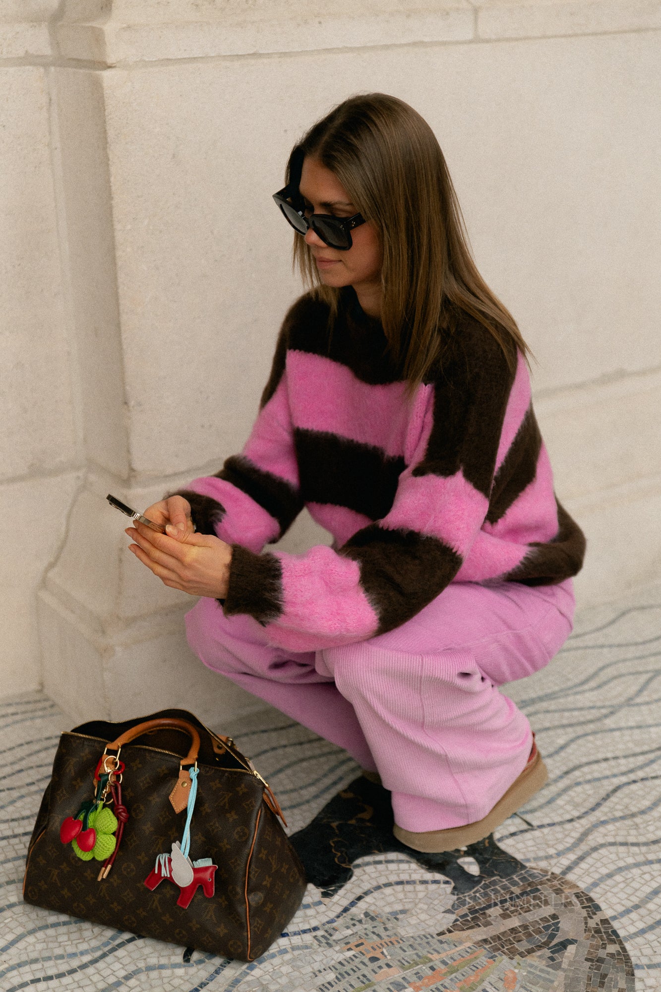 Ruby gestreepte trui hot chocolate/snoeproze