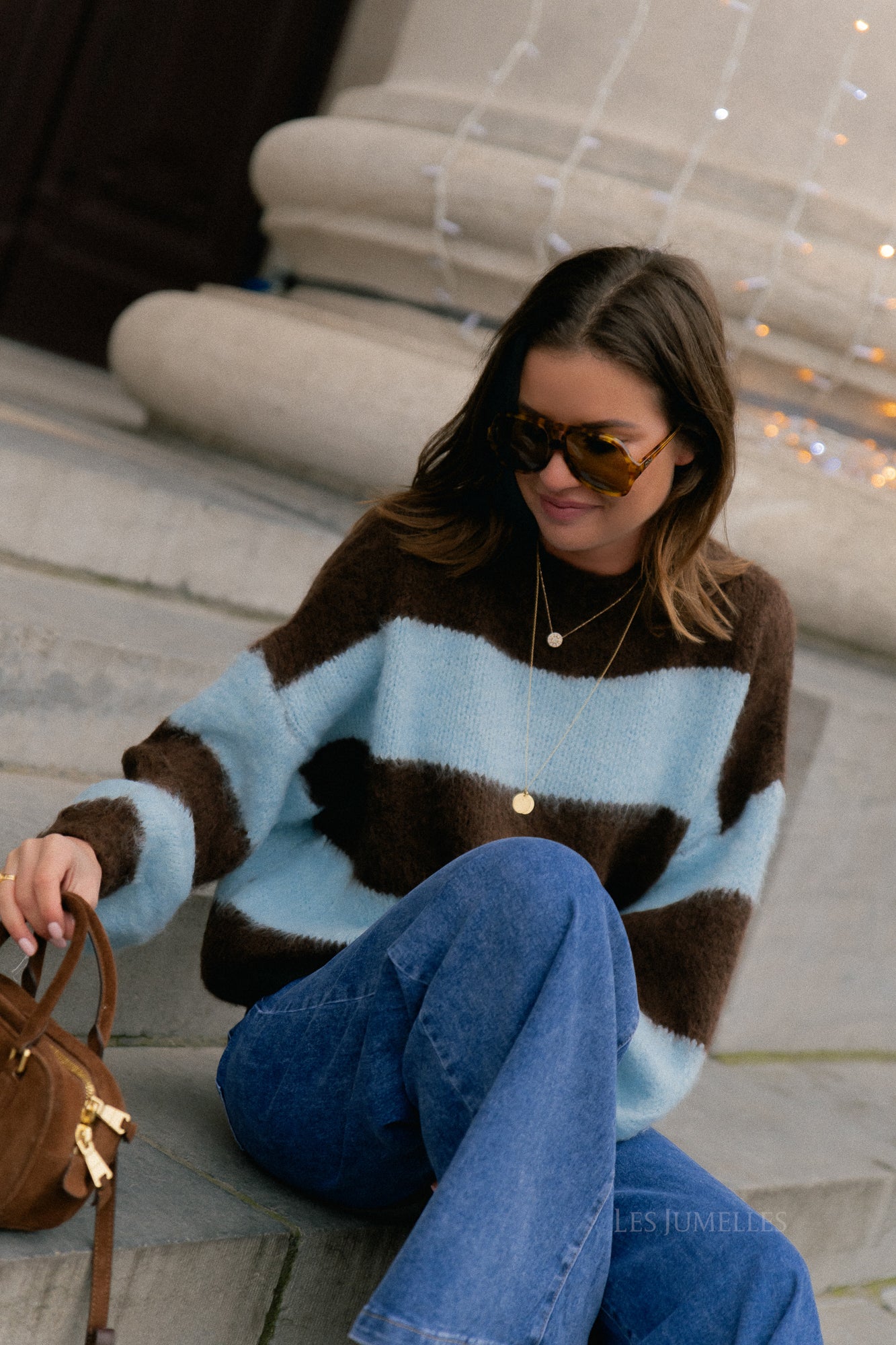 Ruby gestreepte trui hot chocolate/lichtblauw