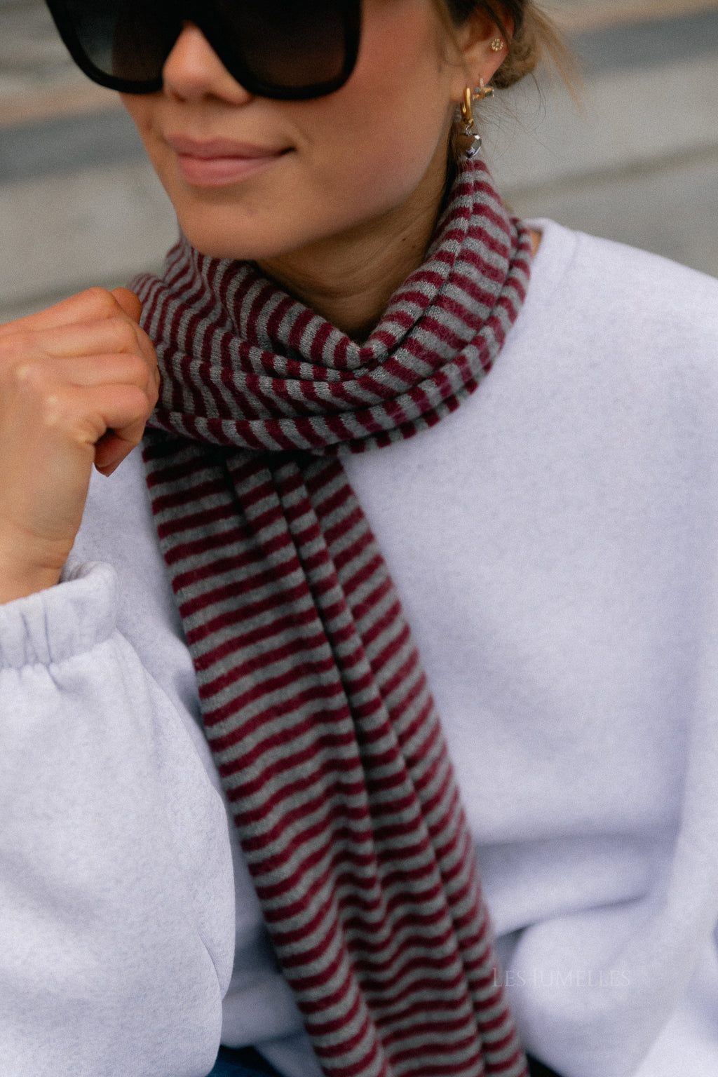 Écharpe rayée Florence gris/bordeaux