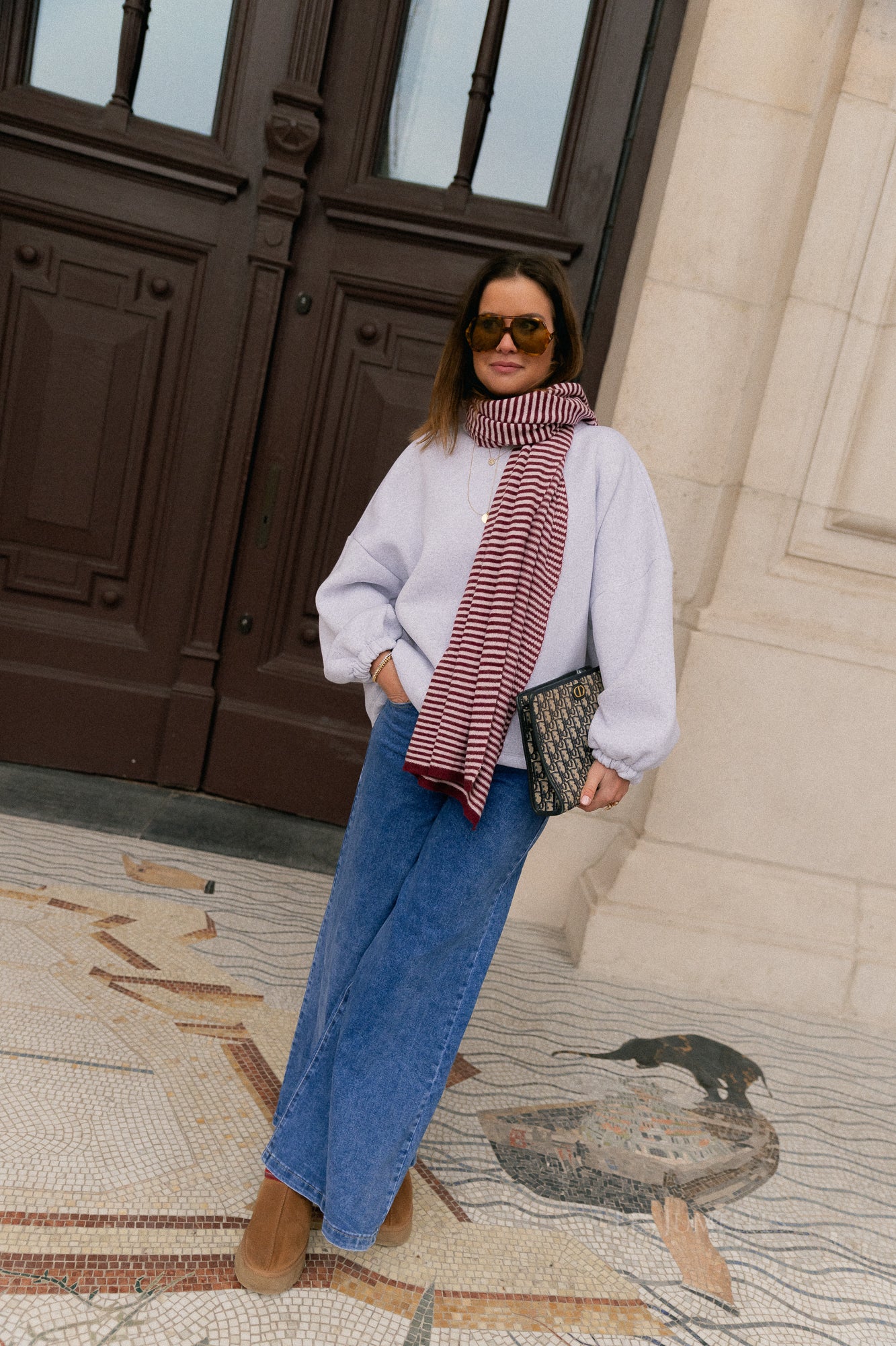 Pull original 'Chou' gris clair/bordeaux