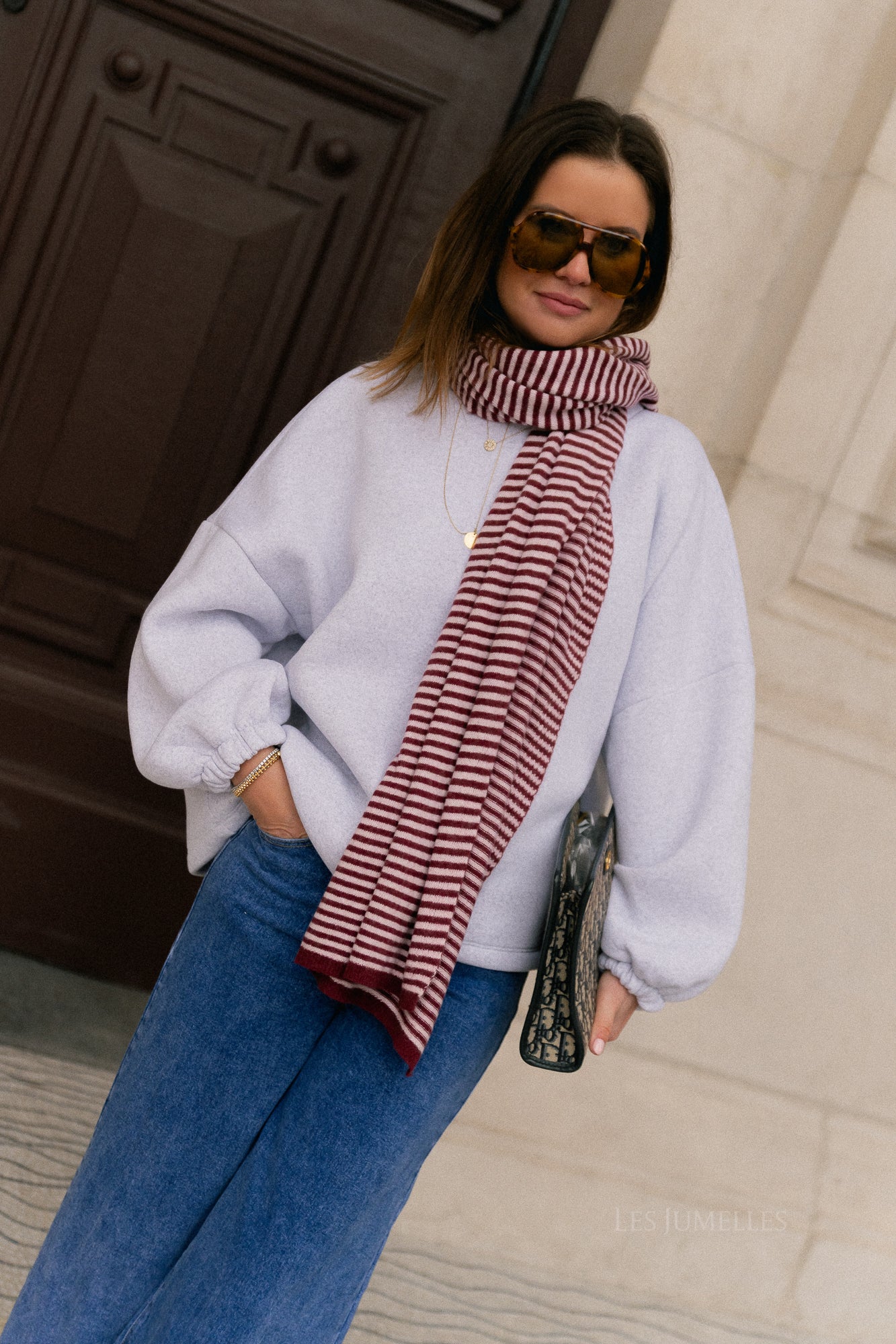 Pull original 'Chou' gris clair/bordeaux