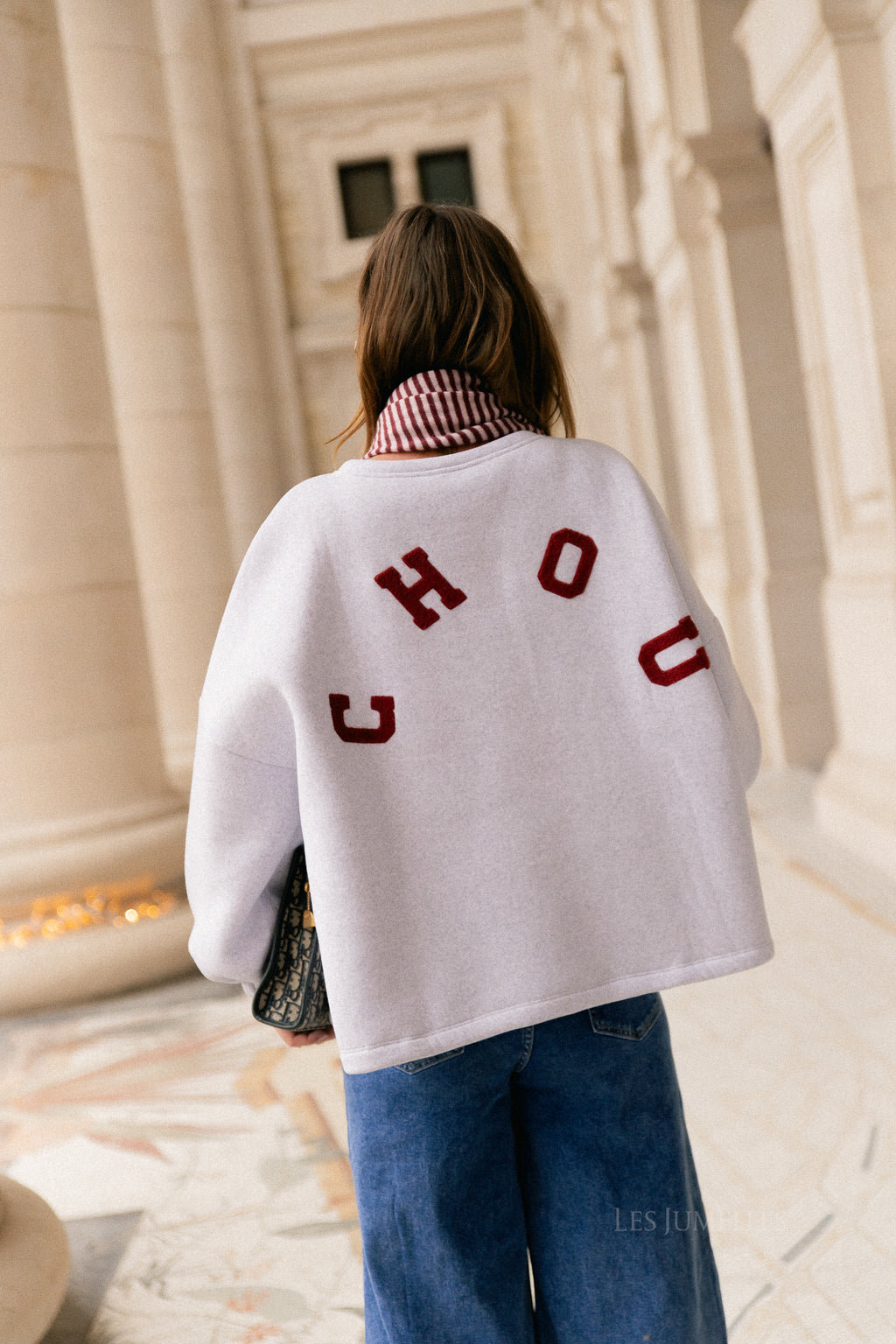 Pull original 'Chou' gris clair/bordeaux