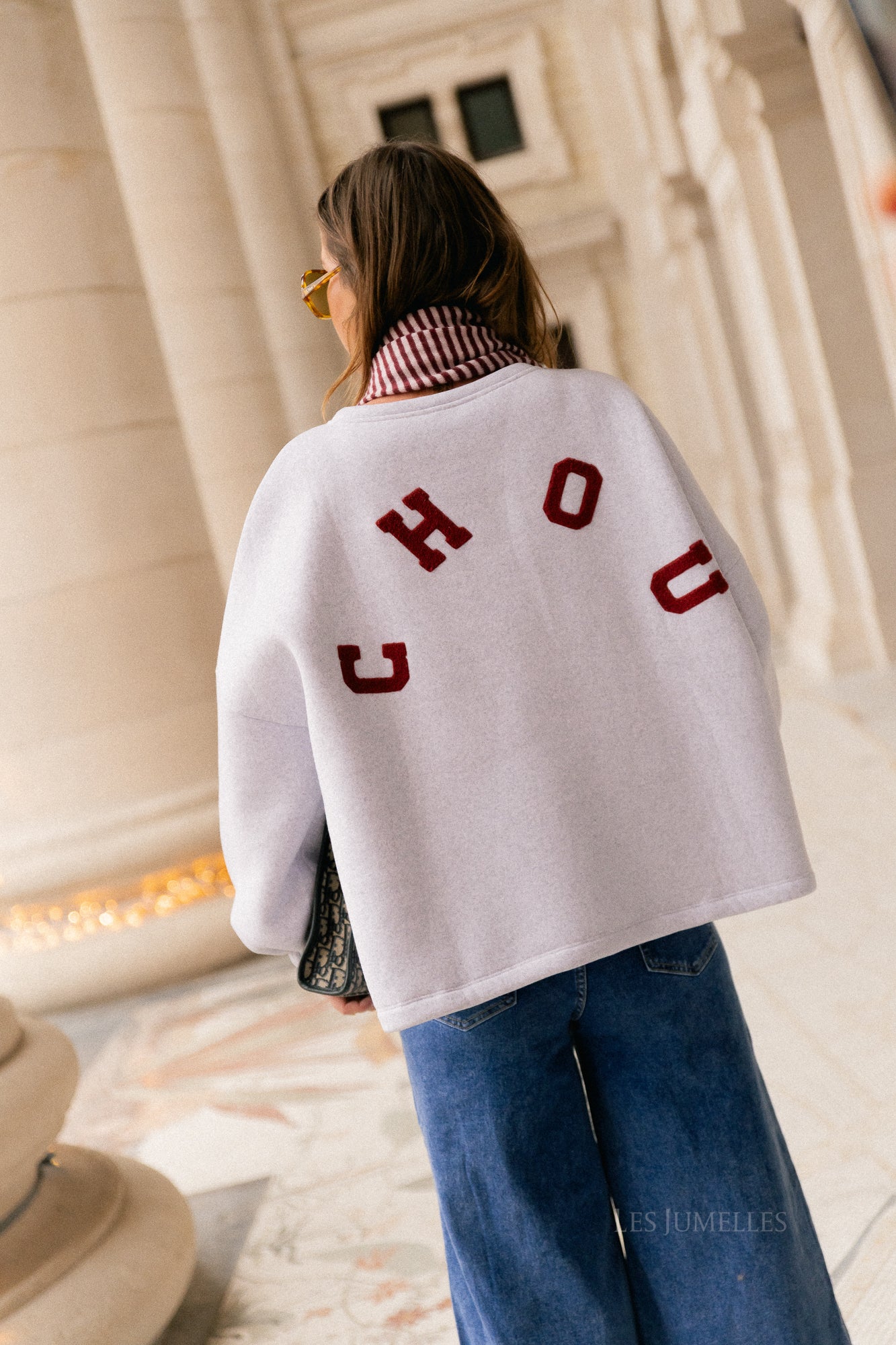 Pull original 'Chou' gris clair/bordeaux