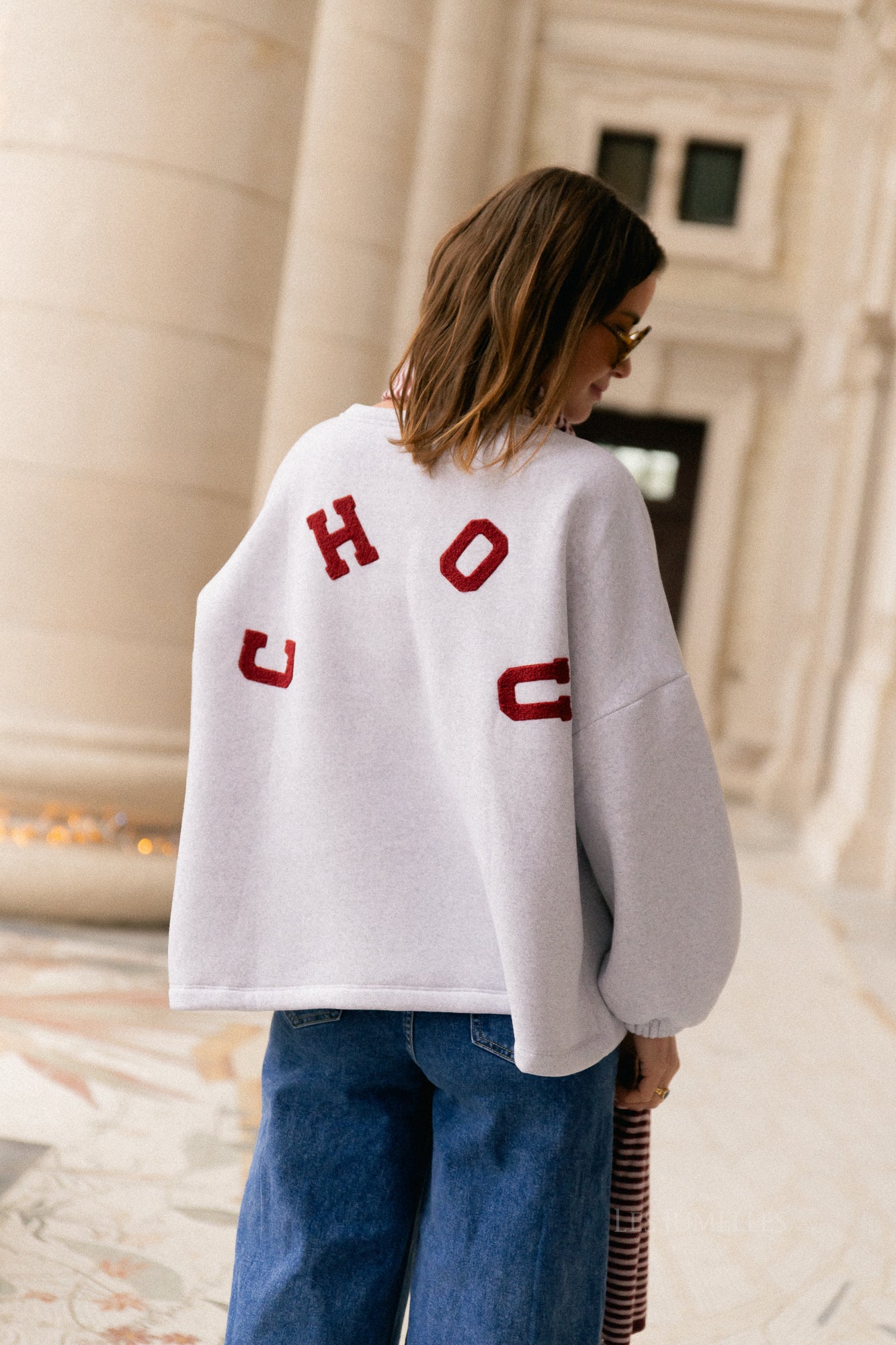 Pull original 'Chou' gris clair/bordeaux