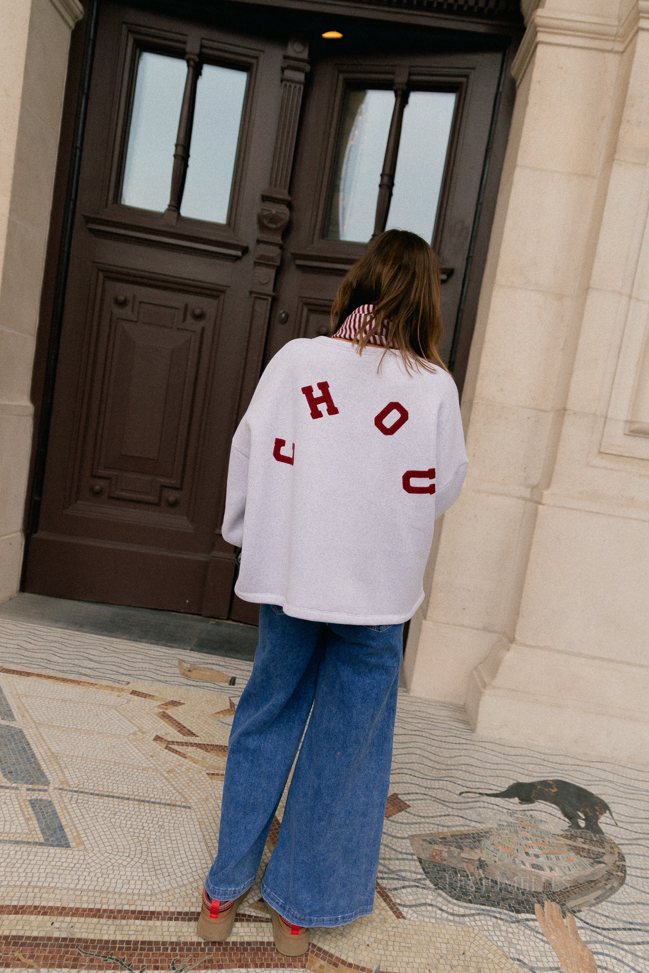 Pull original 'Chou' gris clair/bordeaux