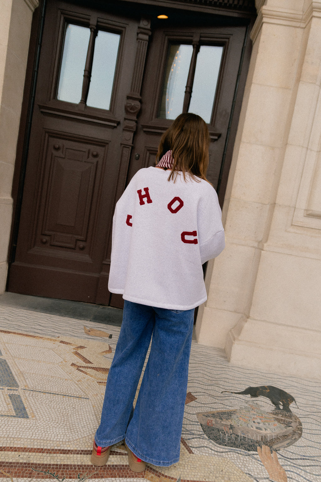 Pull original 'Chou' gris clair/bordeaux