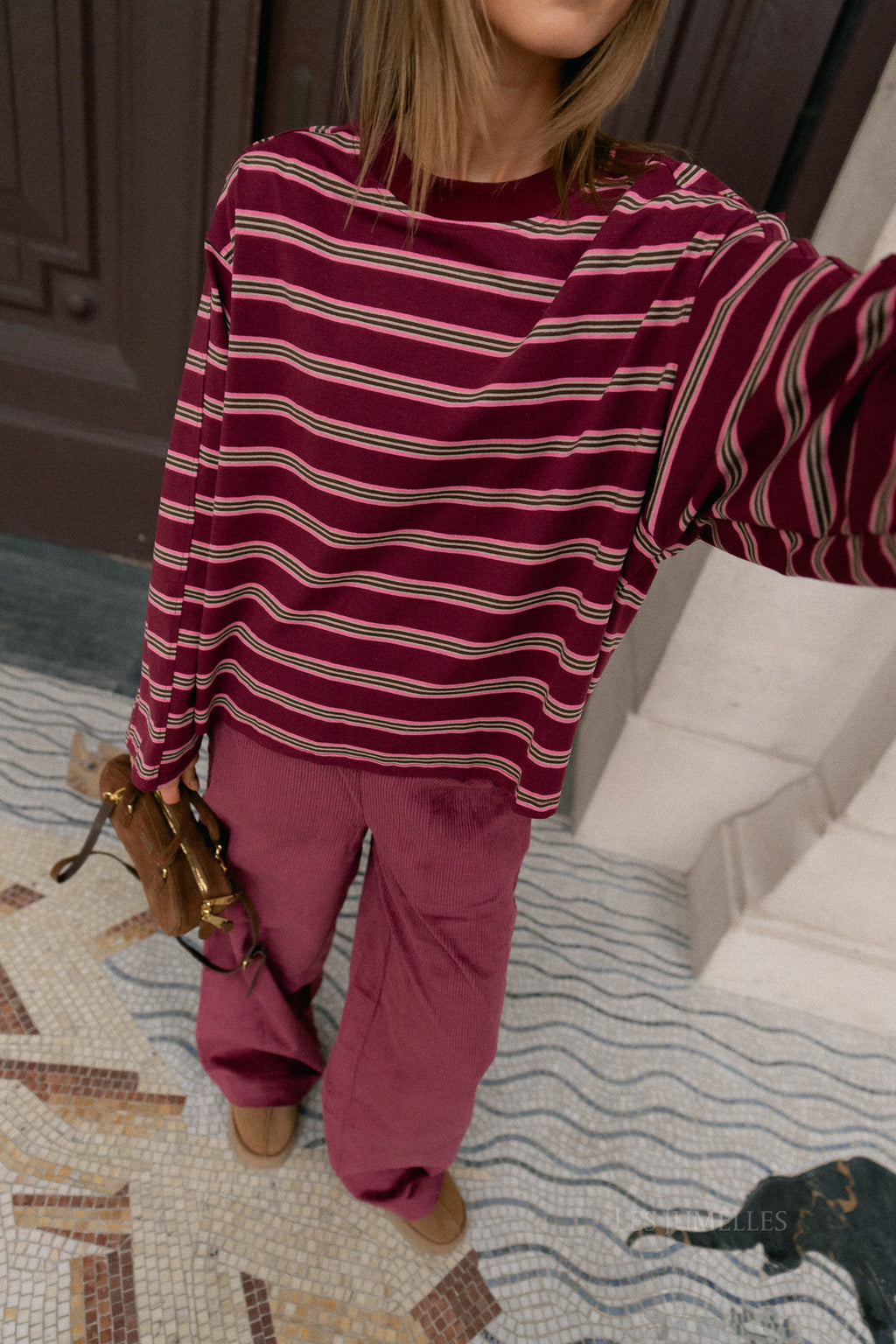 Estelle gestreept T-shirt bordeauxrood/roze