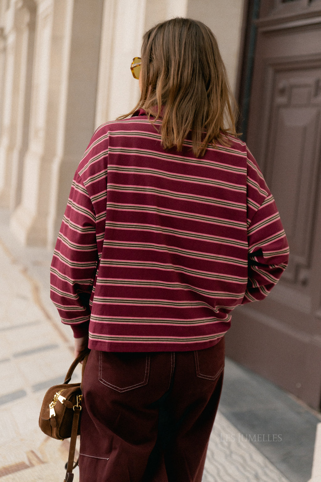 Noemie gestreept poloshirt bordeaux/roze