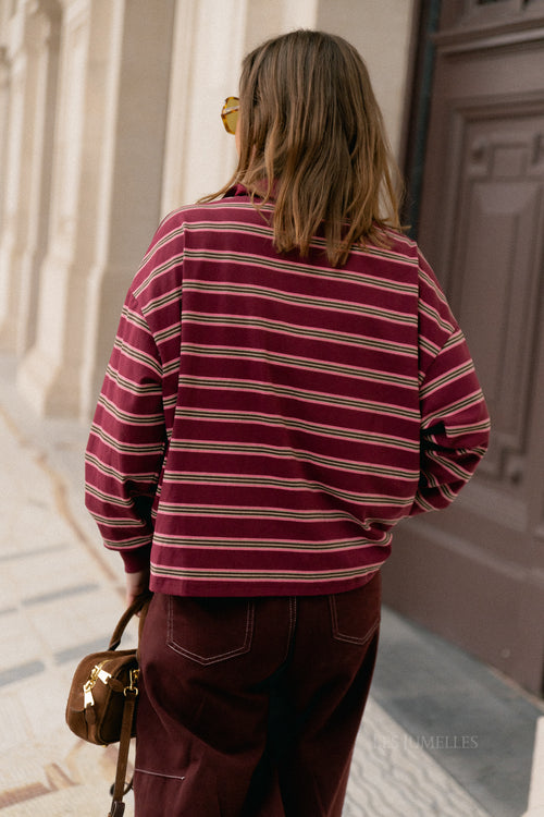 Noemie gestreept poloshirt bordeaux/roze