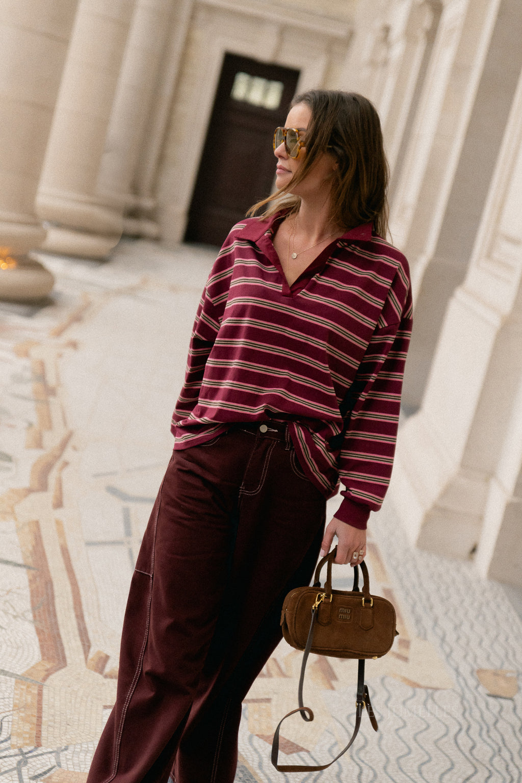 Noemie gestreept poloshirt bordeaux/roze