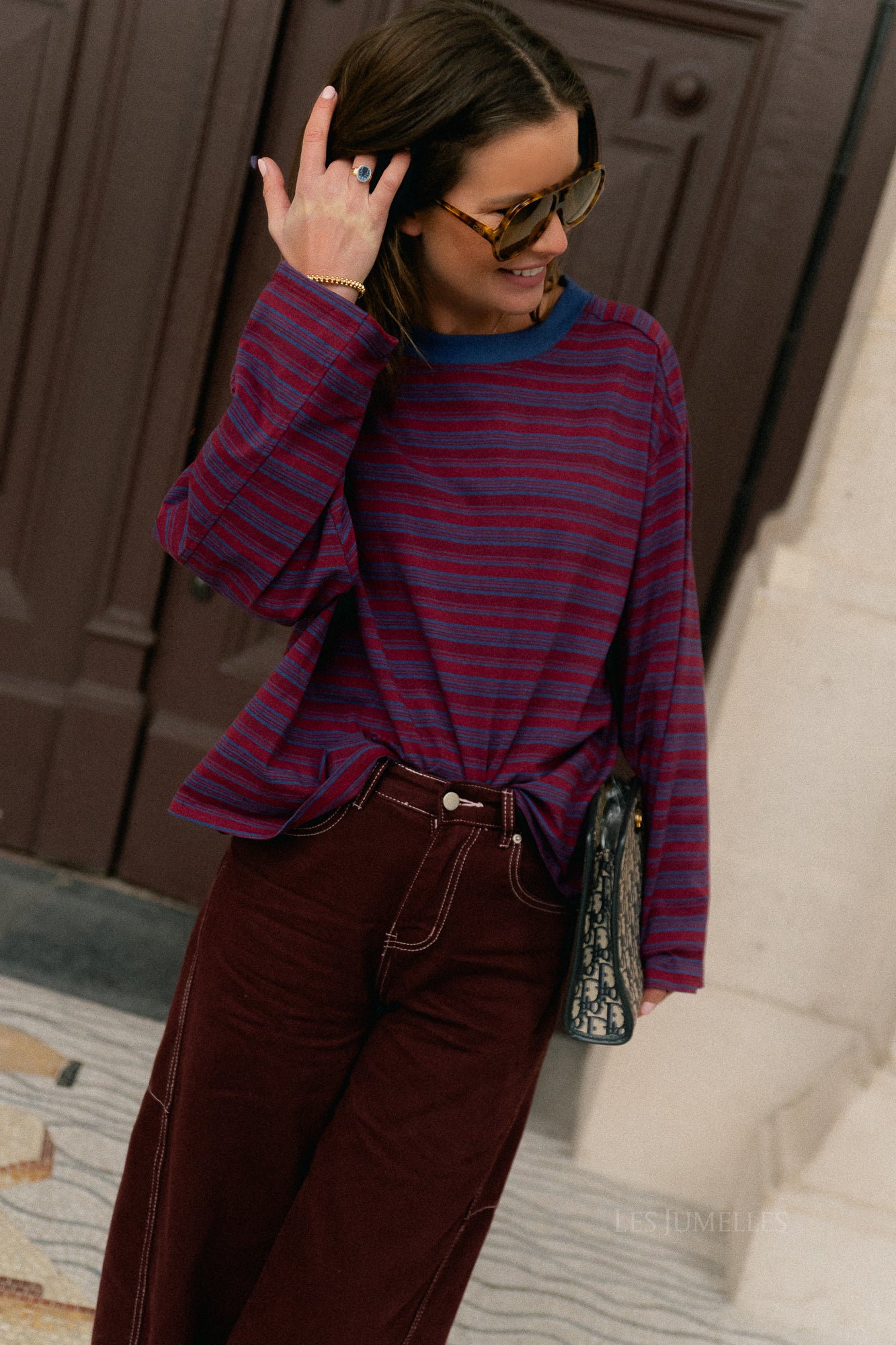 T-shirt rayé Estelle bleu/bordeaux