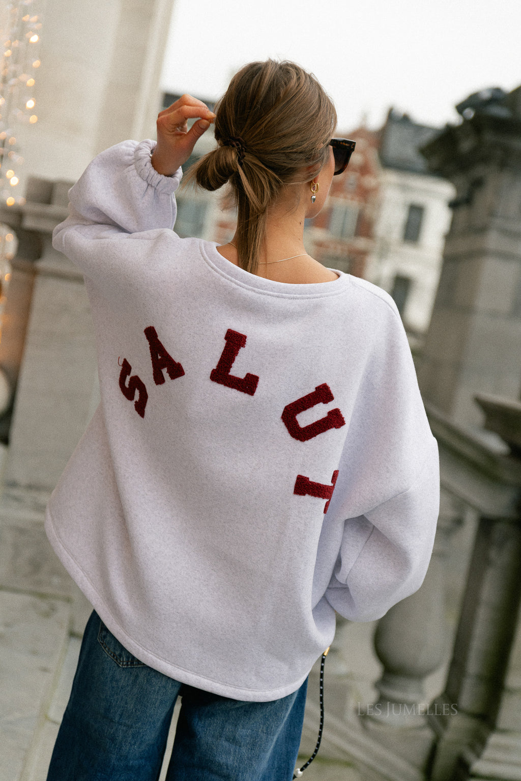 Pull 'Salut' ORIGINAL bordeaux/gris clair