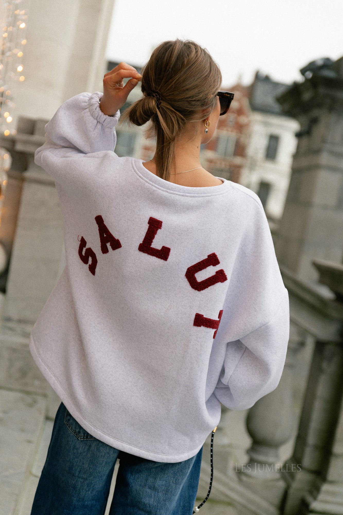 Pull 'Salut' ORIGINAL bordeaux/gris clair