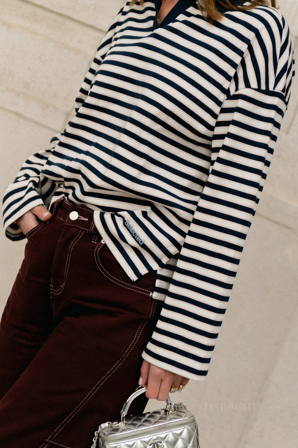 SLFMilly LS polo donkerblauw/ecru