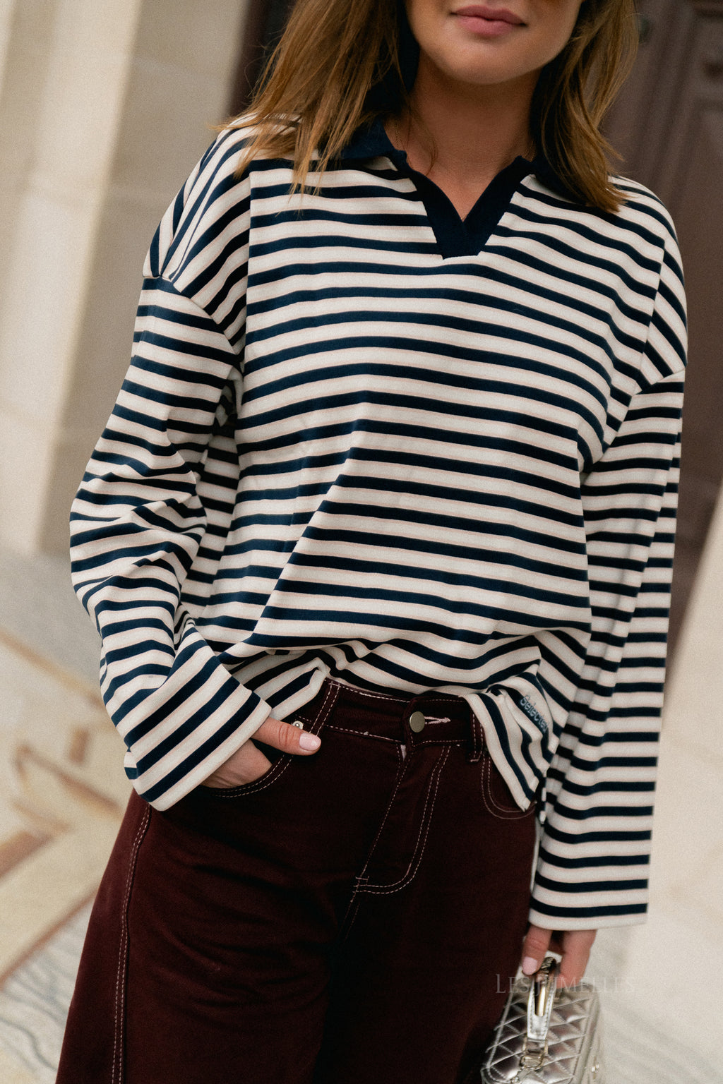 SLFMilly LS polo donkerblauw/ecru