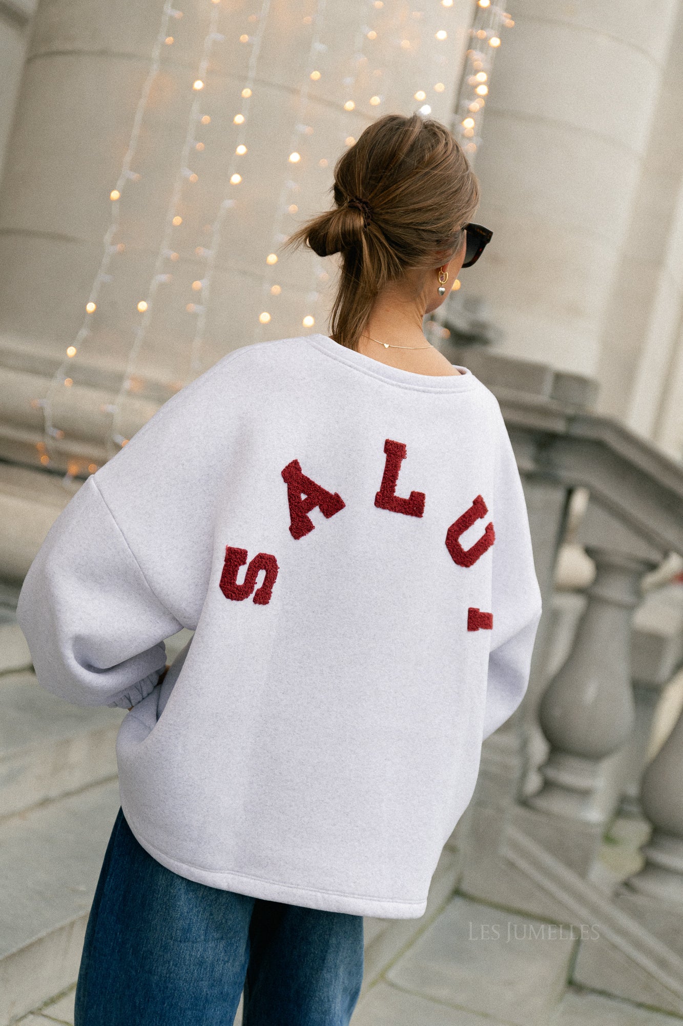 Pull 'Salut' ORIGINAL bordeaux/gris clair