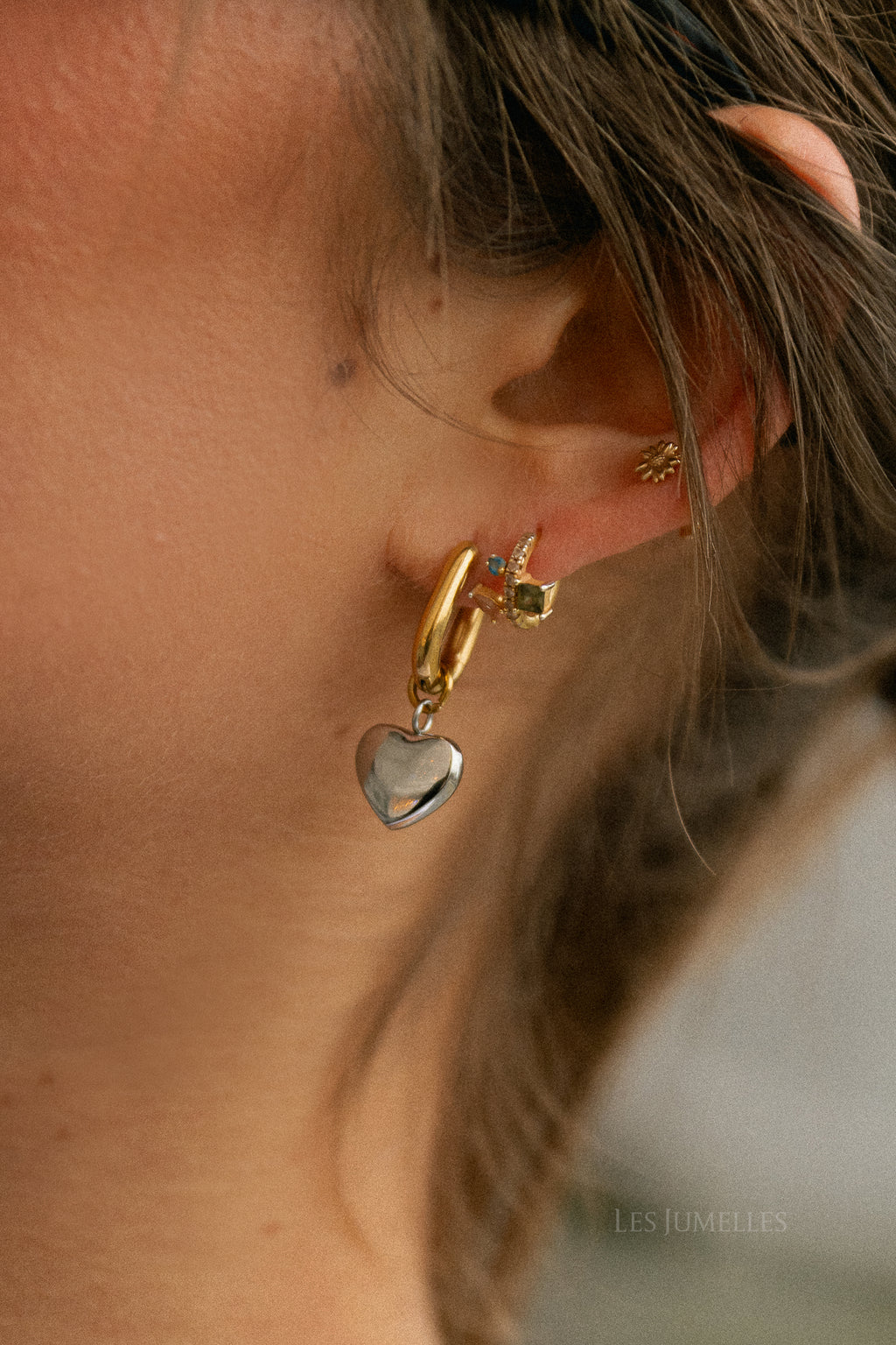 LJ heart charm earrings bicolor