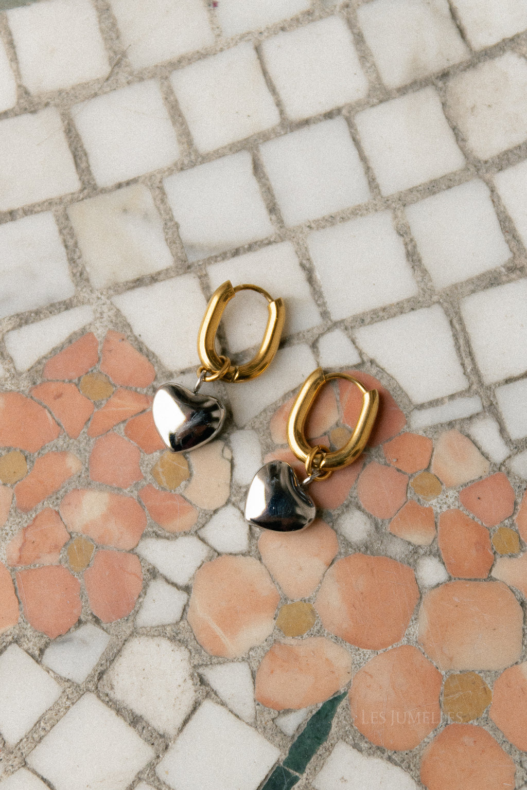 LJ heart charm earrings bicolor