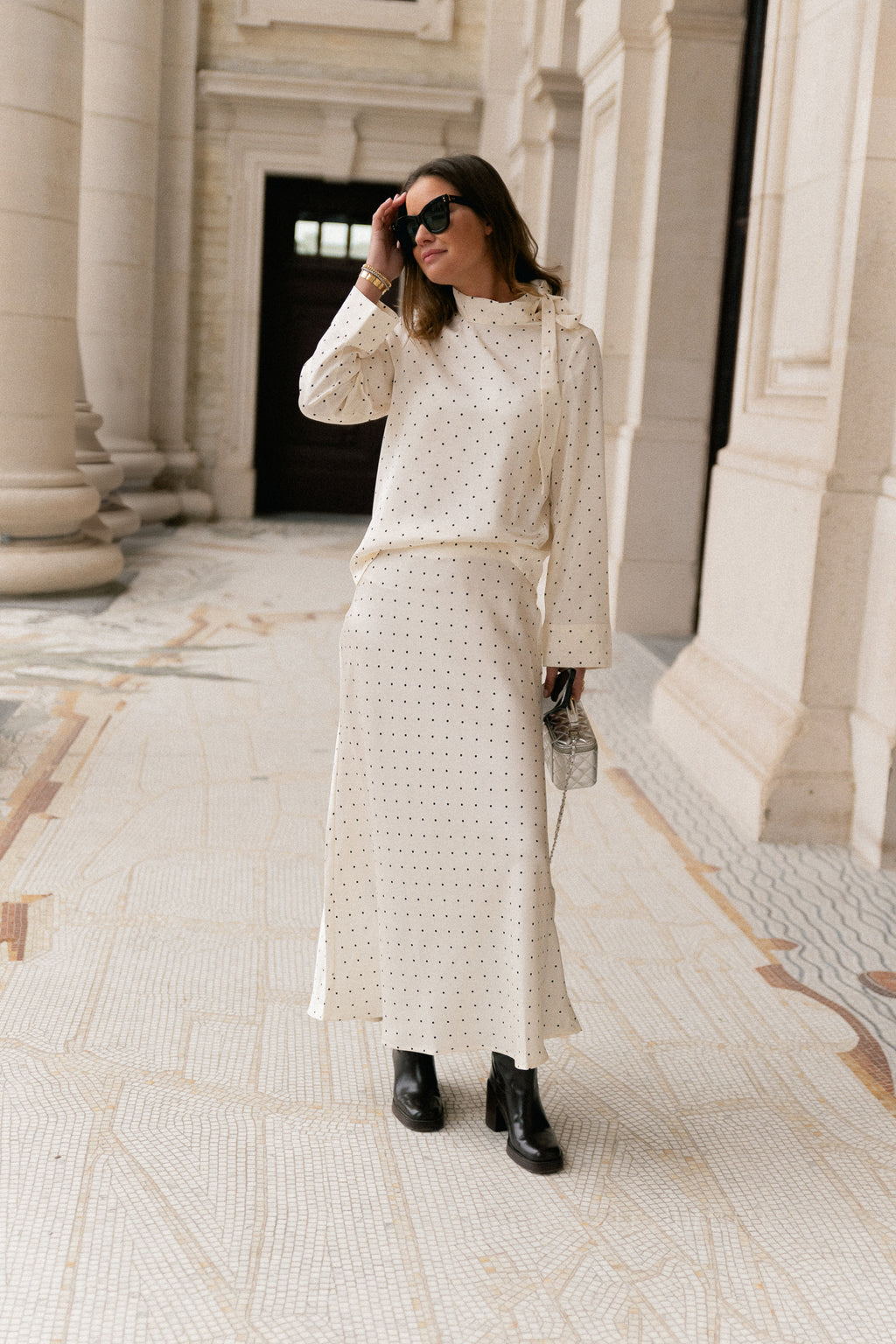 VIFadia HW midi ankle skirt cloud dancer/black dots