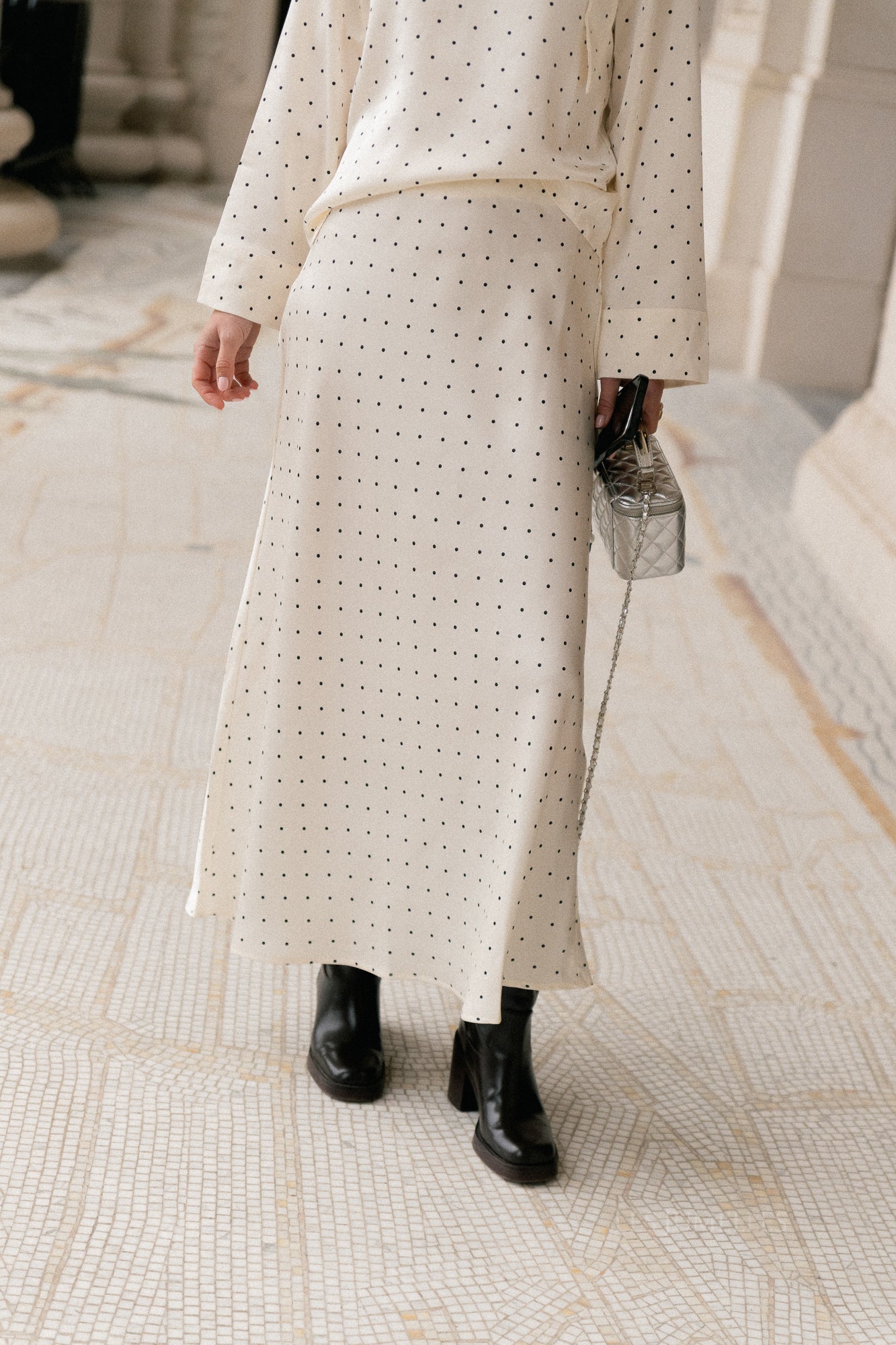 VIFadia HW midi ankle skirt cloud dancer/black dots