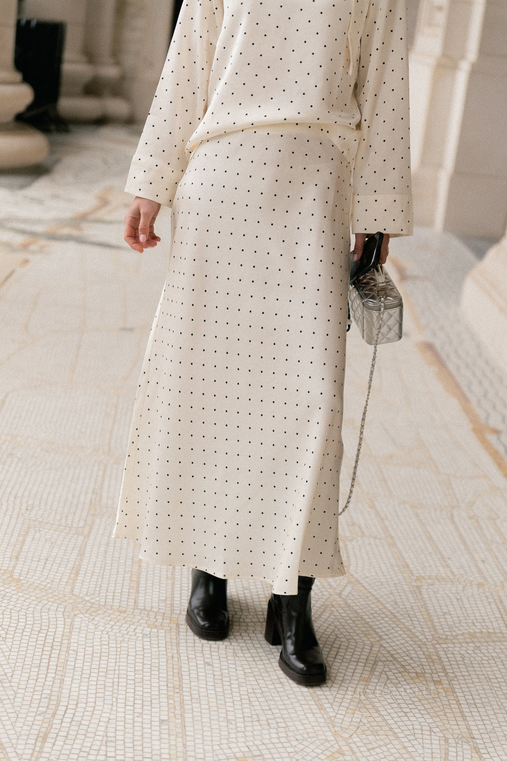 VIFadia HW midi ankle skirt cloud dancer/black dots