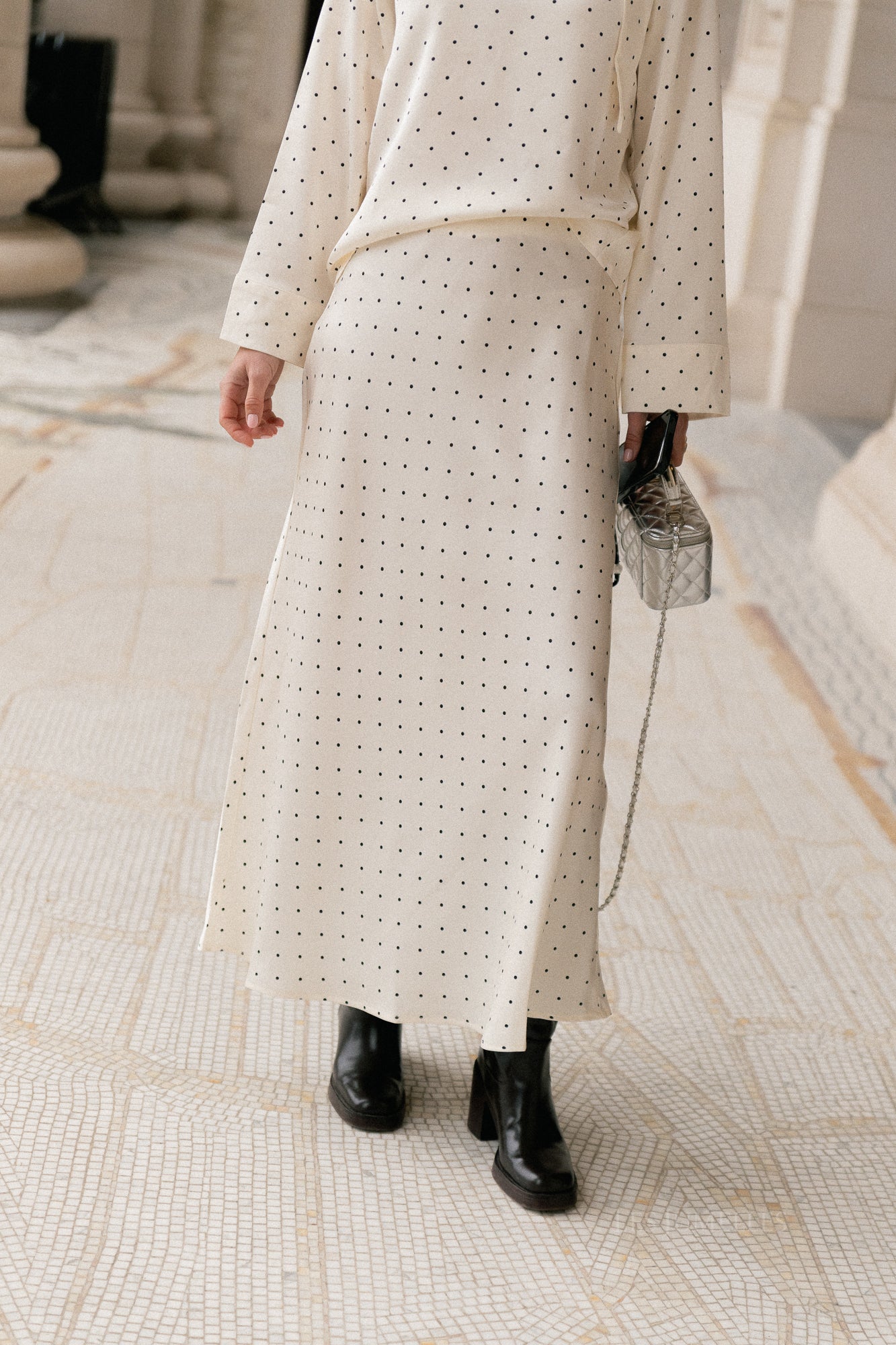 VIFadia HW midi ankle skirt cloud dancer/black dots