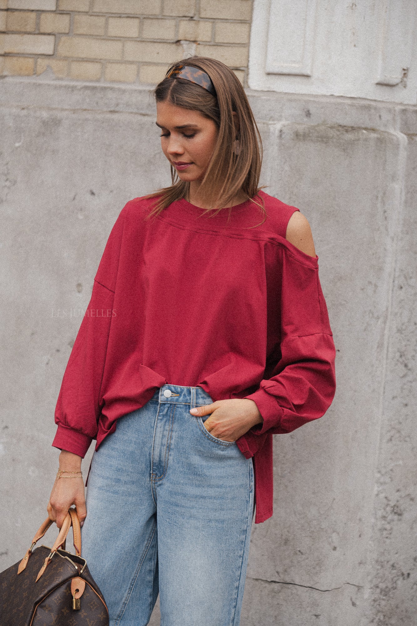 Kate asymmetric shirt cherry red