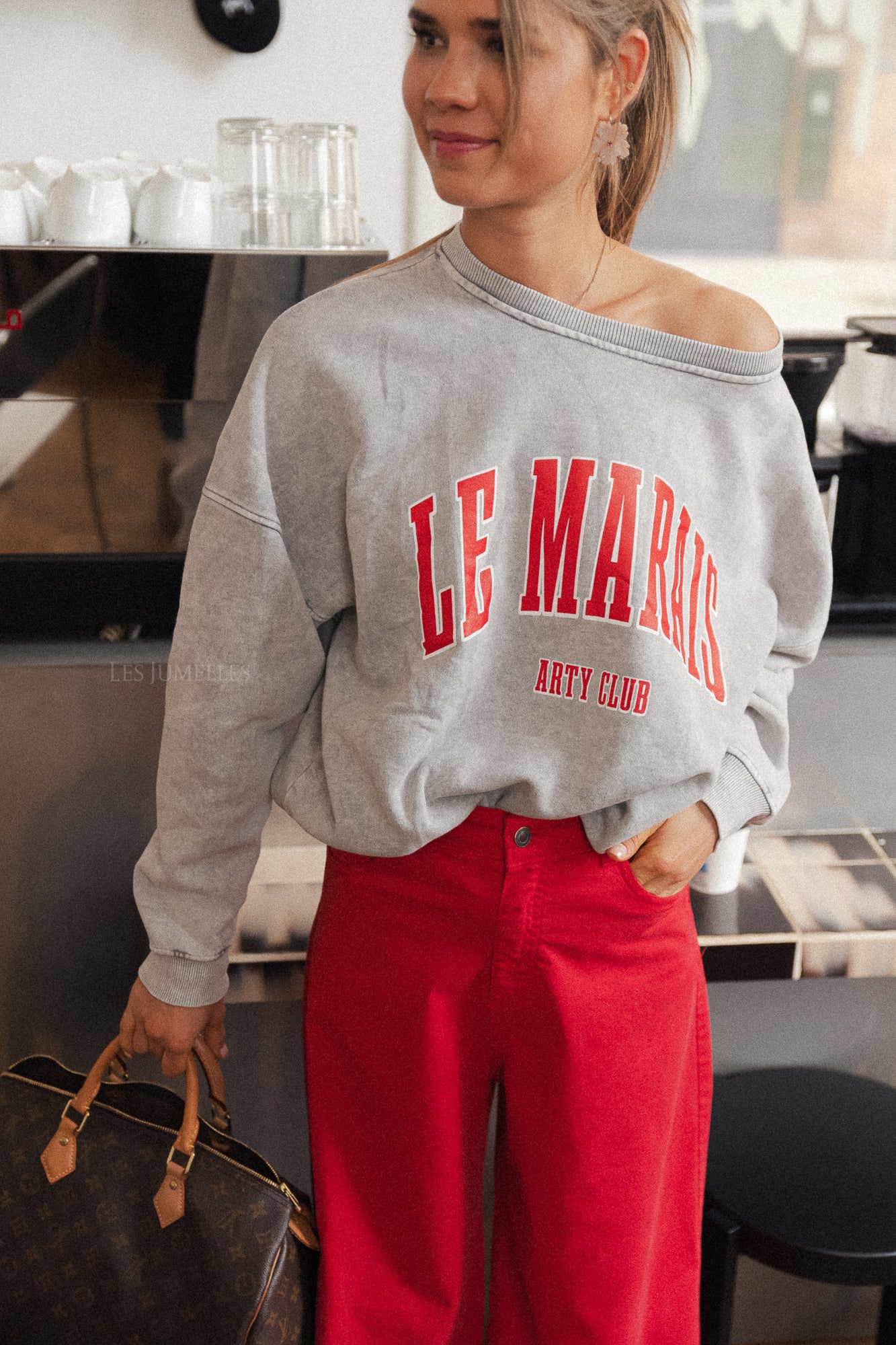 Le Marais Pullover gewaschen grau/rot