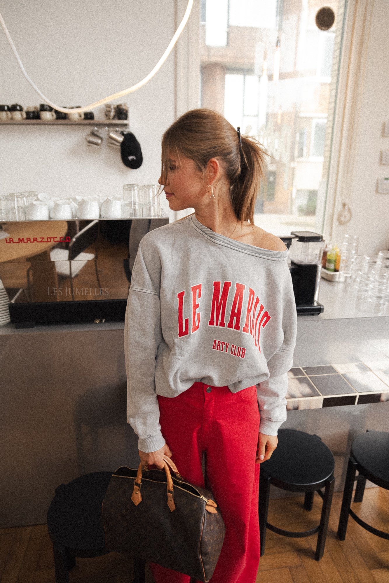 Le Marais Pullover gewaschen grau/rot