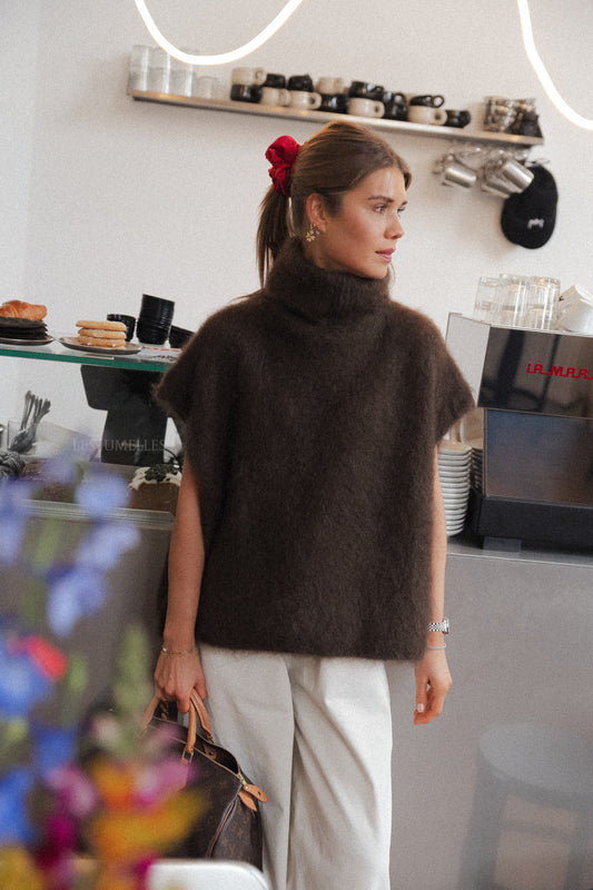 Les Jumelles Pull col roulé en mohair Ruth marron