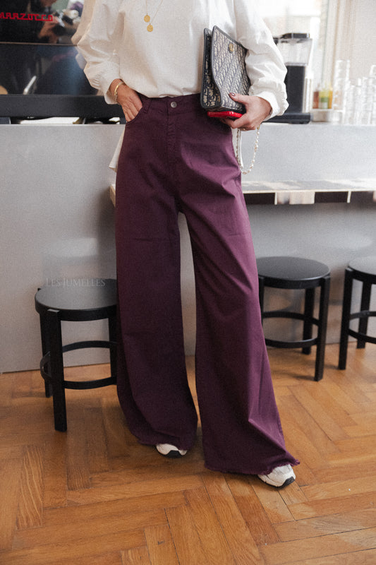 Les Jumelles Pantalon large Zola aubergine