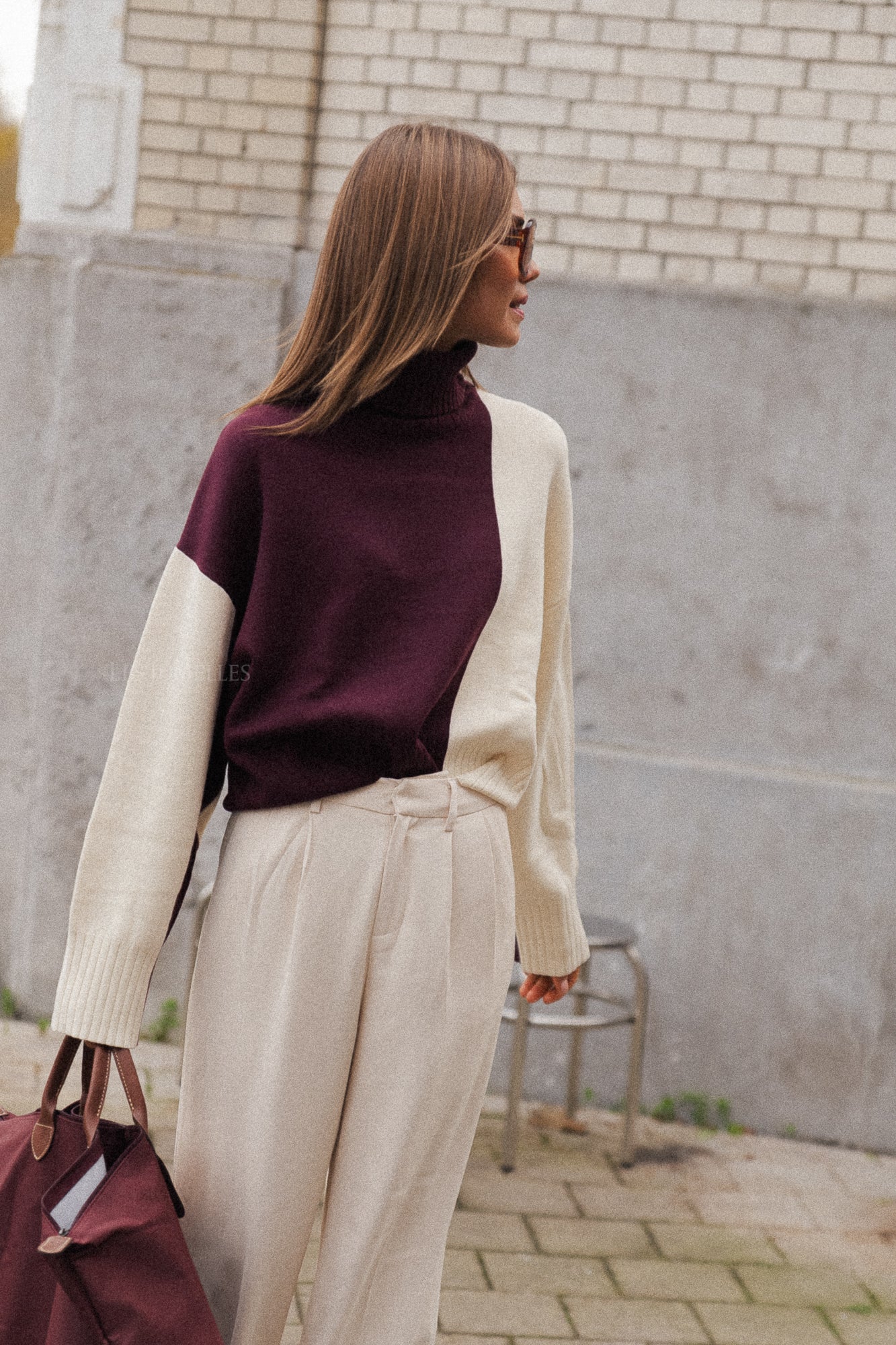 Laren Pullover in Bordeaux/Ecru