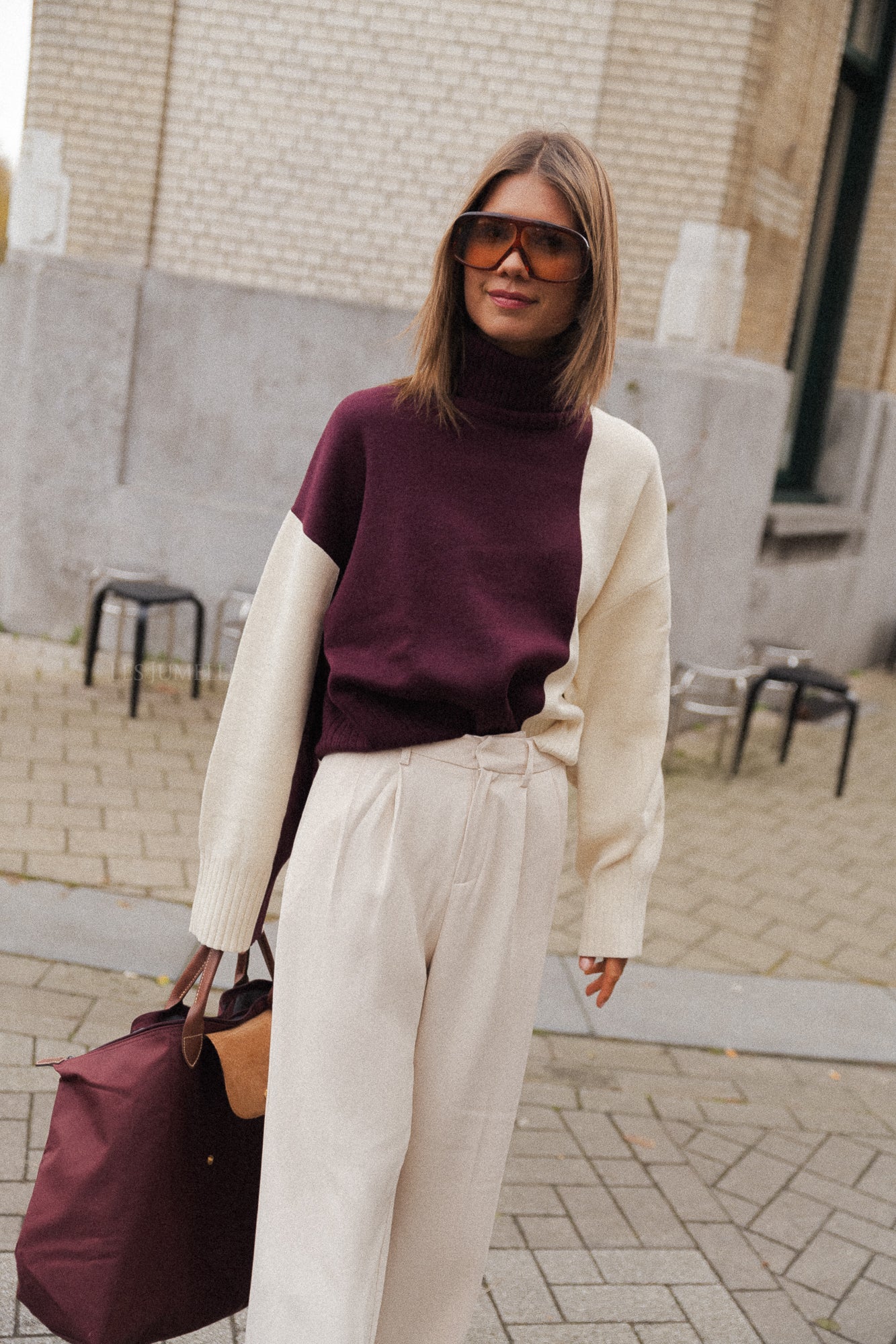 Laren Pullover in Bordeaux/Ecru